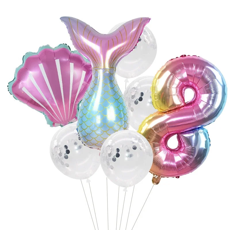 Little Mermaid Party Balloons 32inch Number Foil Balloon Kids Birthday Party Decoration Supplies Baby Shower Decor Helium Globos