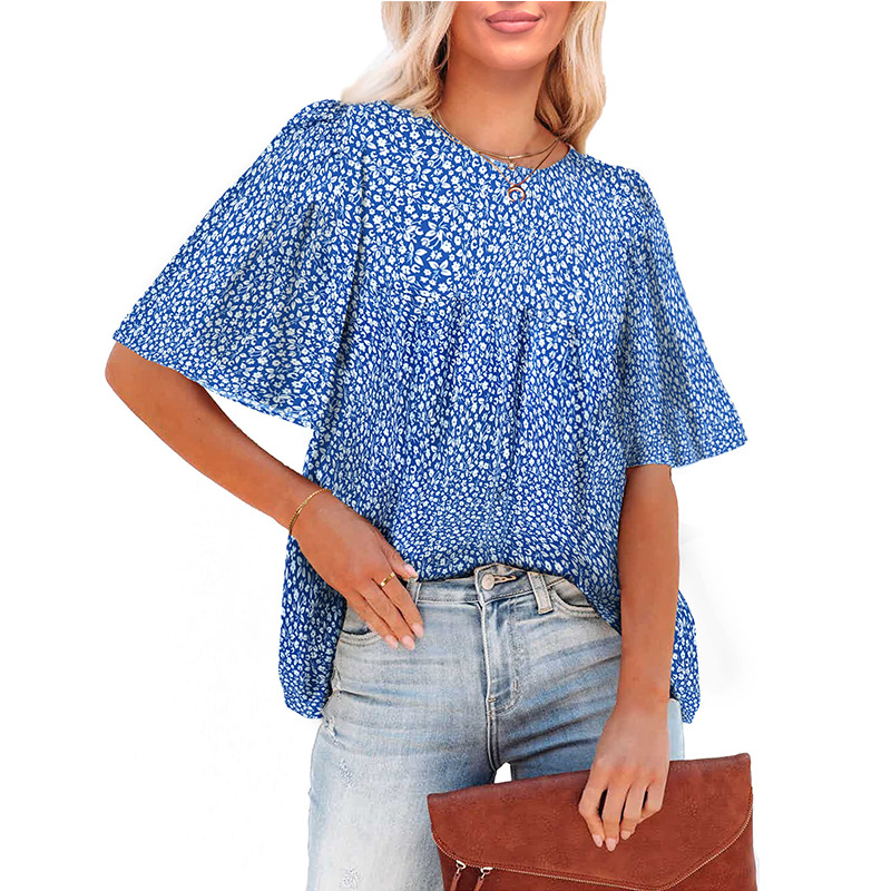 Mature Women Summer Fashion Casual Floral Bohemian Tunic Top
