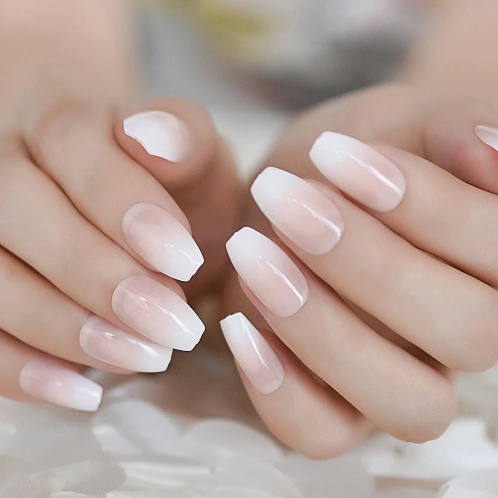 French Manicure 24 Units Faux Ongles Short Squoval Rose Mixed Milky White Press On Nail Large-Nail Inspo
