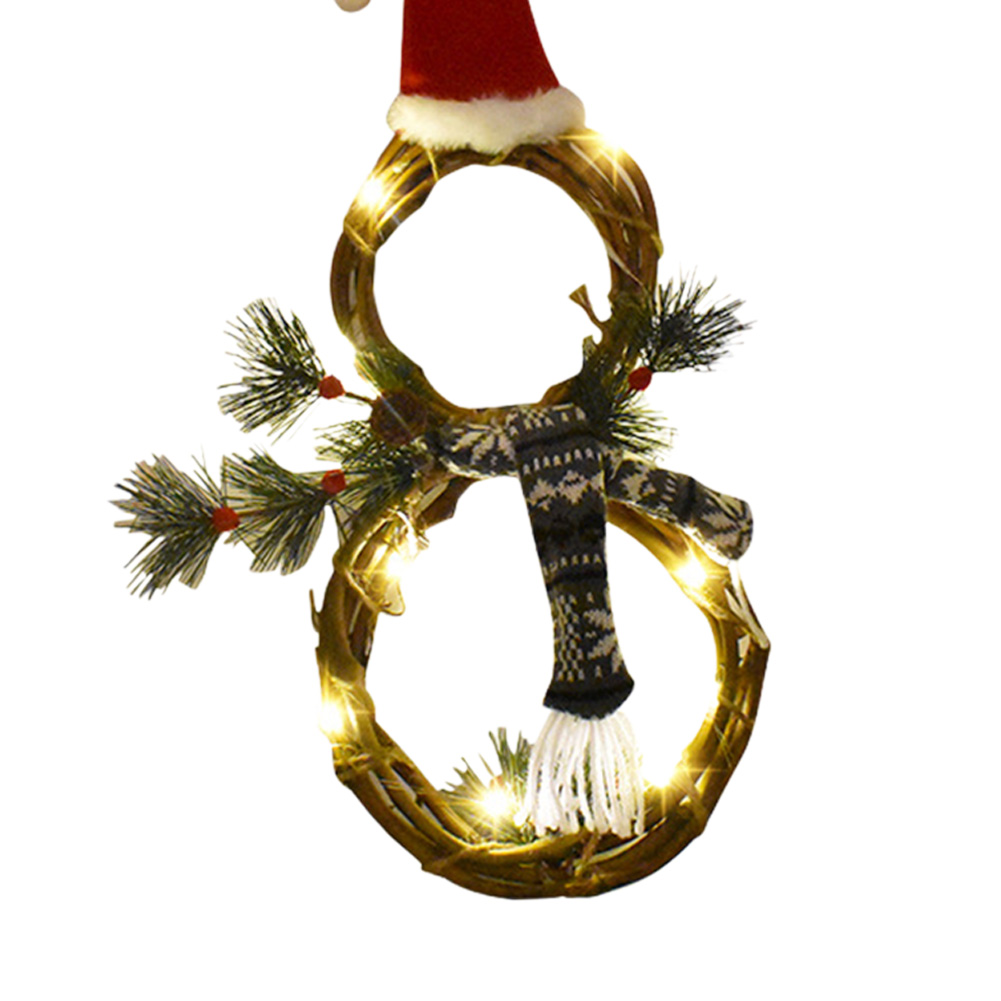 

Christmas Snowman Wreath with LED Light Front Door Hanging Rattan Garlands, 501 Original