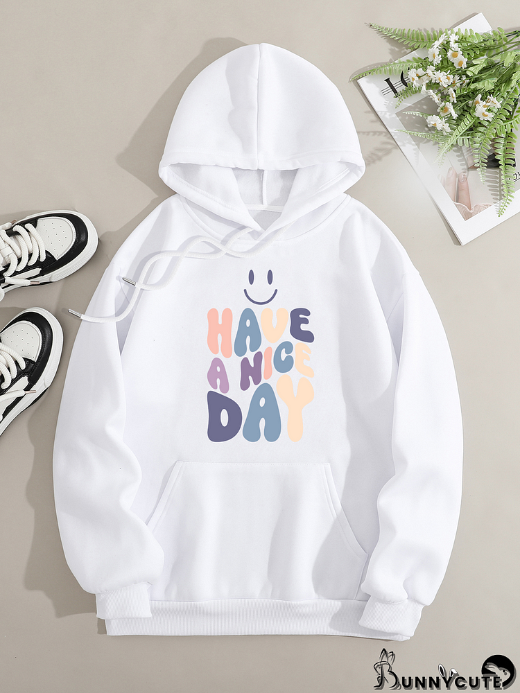 Printed on front Kangaroo Pocket Hoodie Long Sleeve for Women Pattern have a nice day