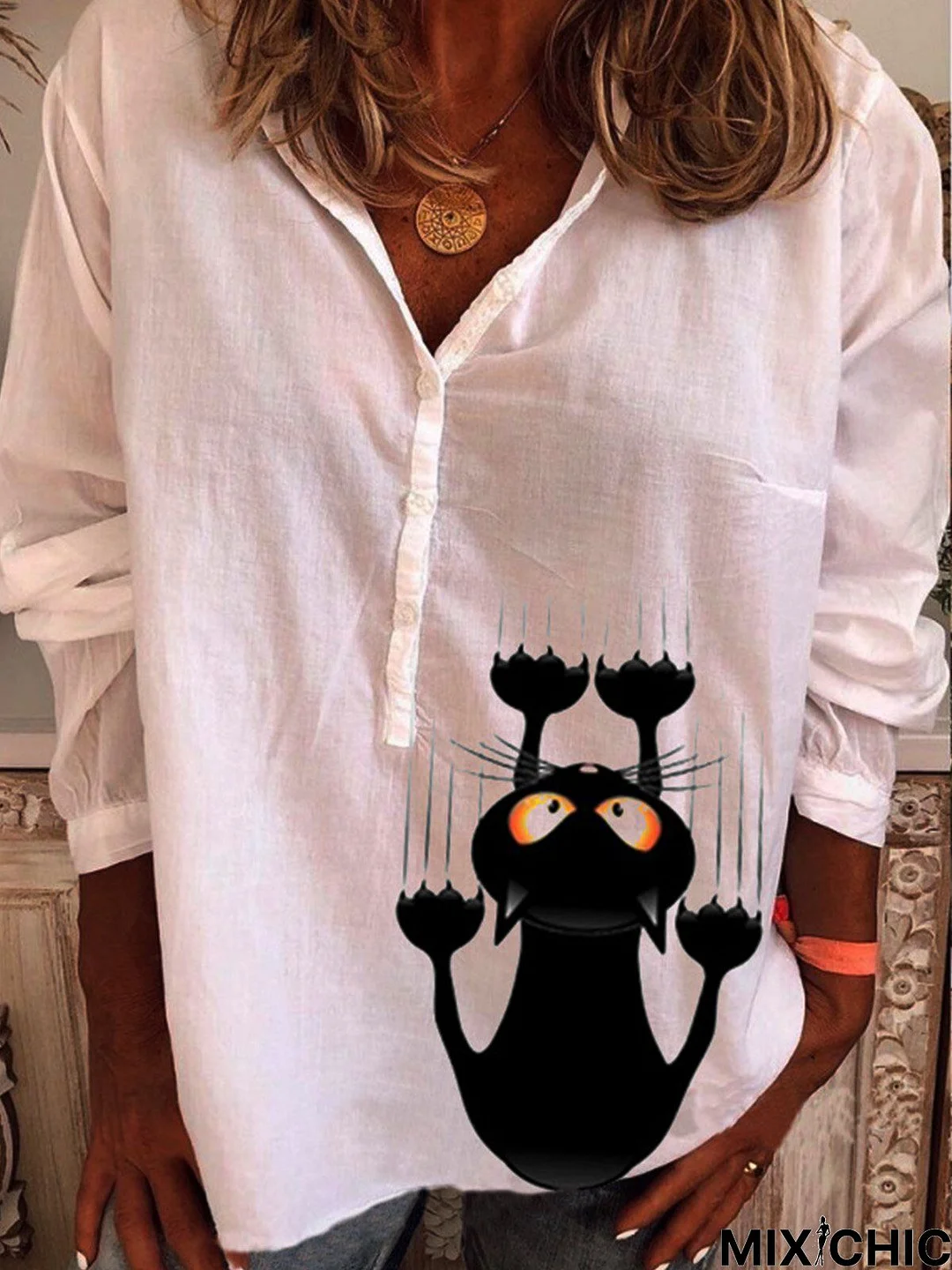 Cotton-Blend Casual Blouse