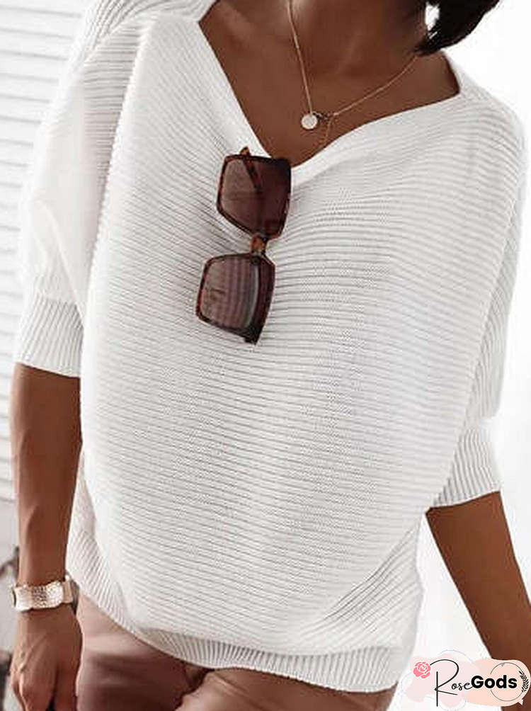 Simple Plain Boat Neck Loose Tops