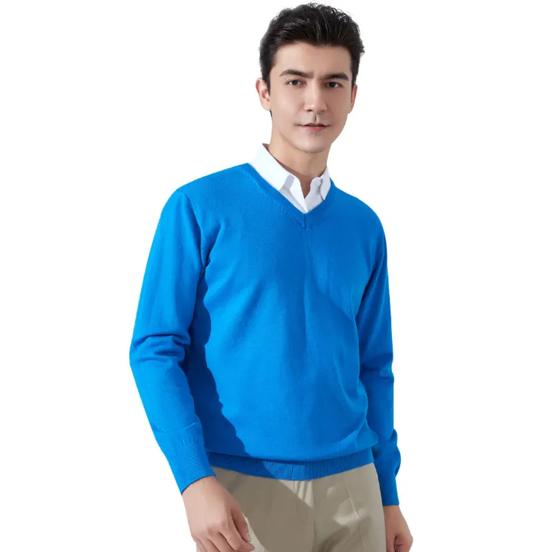 Churchf Churchf And Winter New Men's V Collar Loose Large Size Gentleman Sleeve Long Sleeve Sweater Middle-Aged Knit Chicken Heart Collar Bottom Shirt