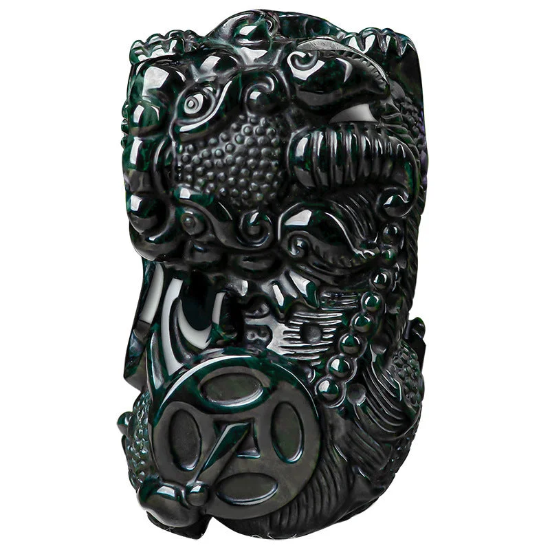 Natural Stone Emerald Feng Shui Pixiu Pendant Wealth Necklace