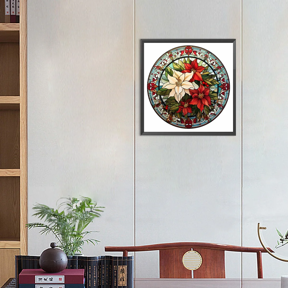 Diamond Painting - Full Round Drill - Stained Glass Poinsettia(Canvas|30*30cm)