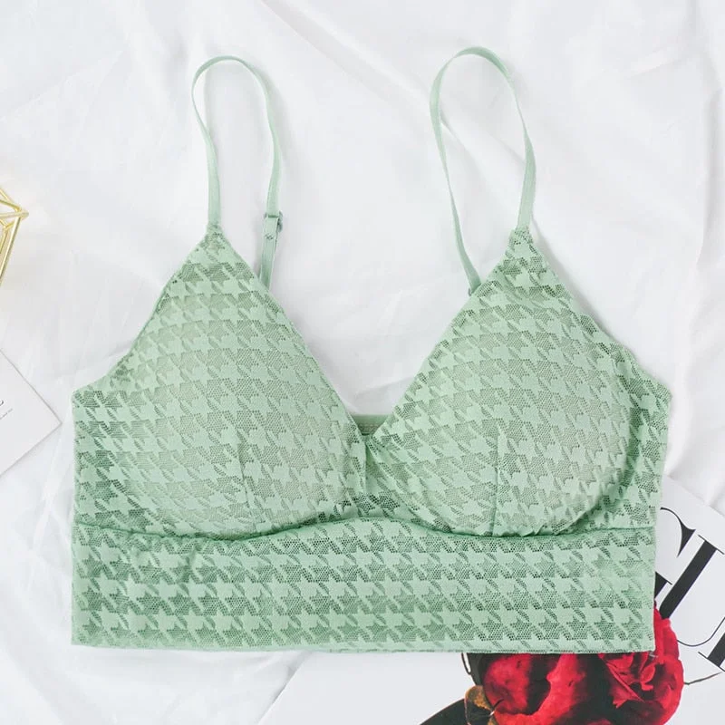 Women Sexy Crop Tops Bra Tube Top Female Streetwear Summer Bralette Houndstooth Camis Deep V-neck Corset Crop Tank Bandeau Top