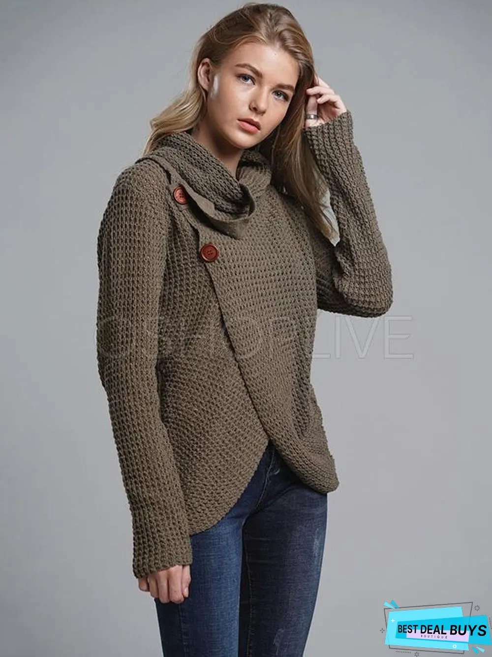 Loose Solid High-Neck Knitting Sweater