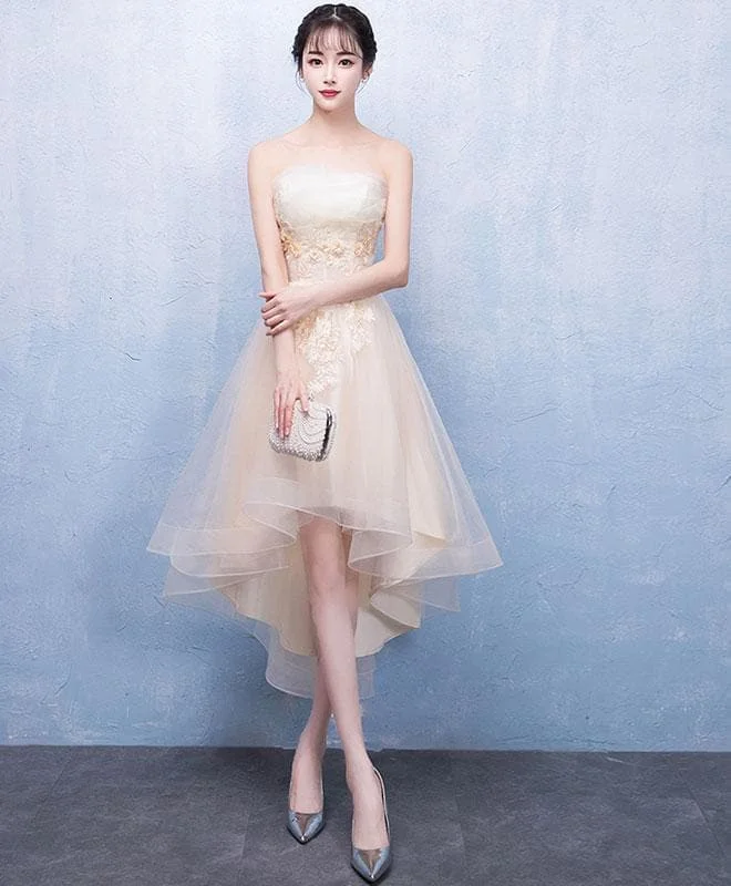 Champagne Tulle Lace Short Prom Dress, Champagne Tulle Homecoming Dress