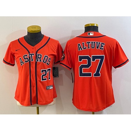 Women's Houston Astros #27 Jose Altuve Orange With Patch Cool Base Stitched Baseball Jersey(Run Small) O4OG