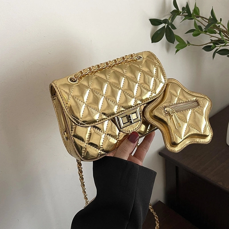 Women’s Small Pu Leather Lingge Streetwear Magnetic Buckle Square Bag