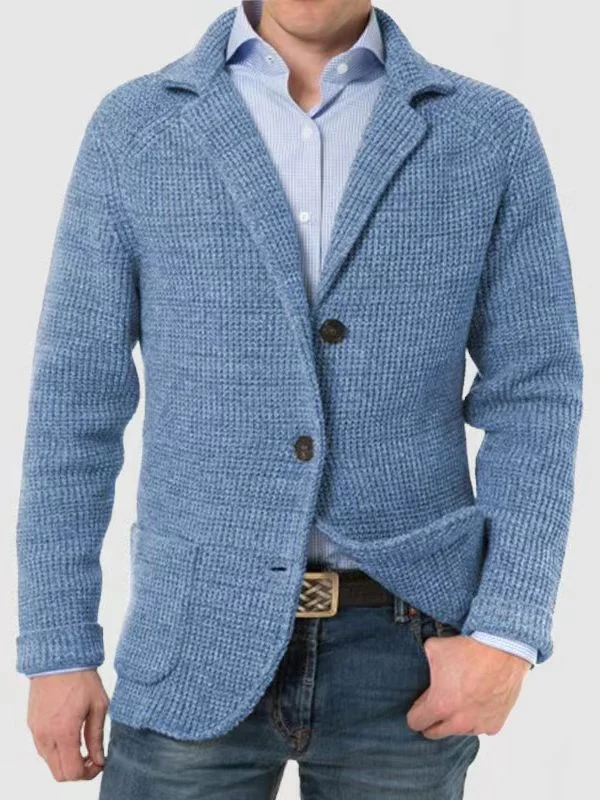 Men's Casual Button Patch Pocket Notch Lapel Solid Knit Cardigan