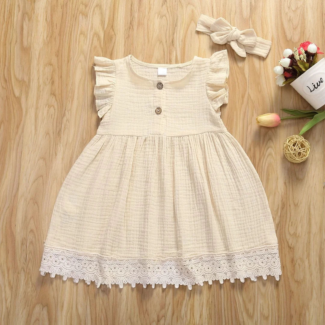 2020 Baby Summer Clothing 1-4T Infant Kids Baby Girls 100% Cotton Solid Dress Ruffled Lace Sleeveless Sundress Casual Gown