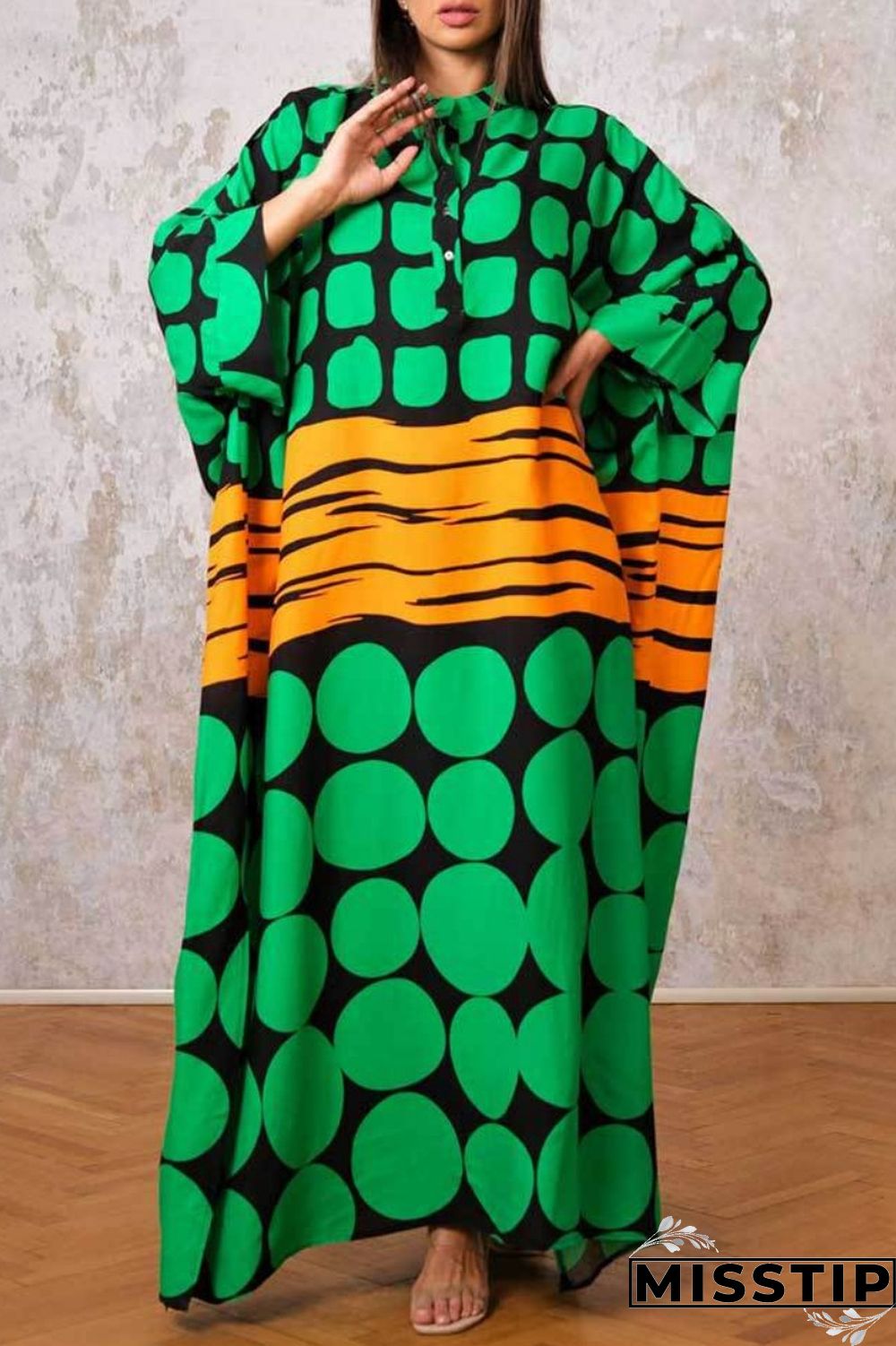 Yellow Casual Print Patchwork O Neck Long Dress Dresses