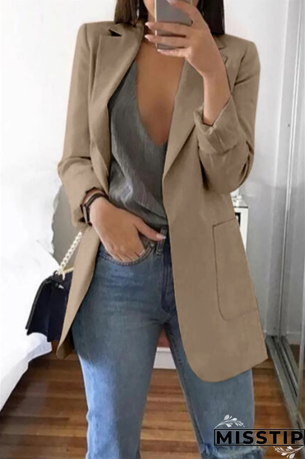 Grey Casual Long Sleeves Suit Jacket