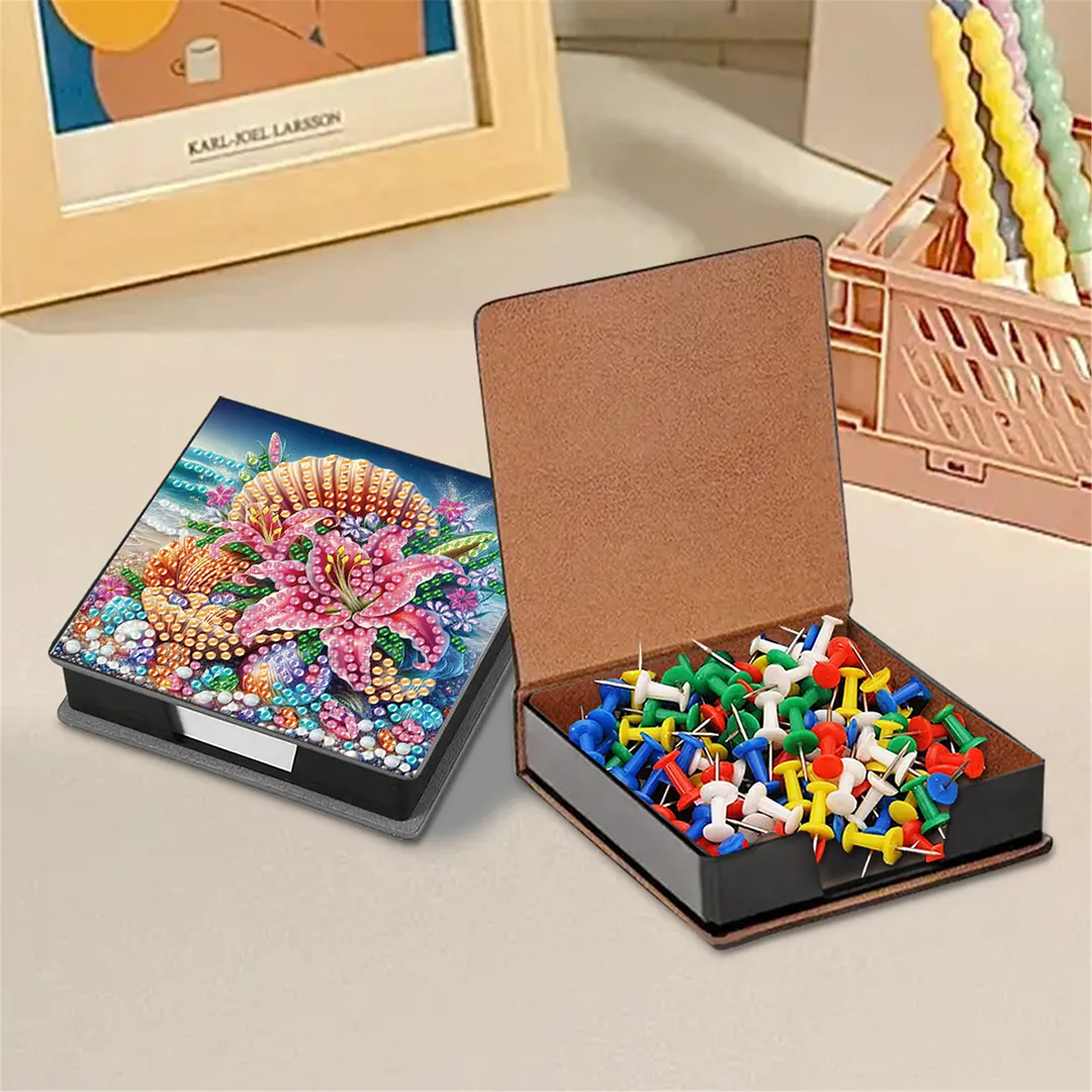 5D Flower DIY PU Diamond Painting Notecard Box with 160 Sheets Paper Note Holder