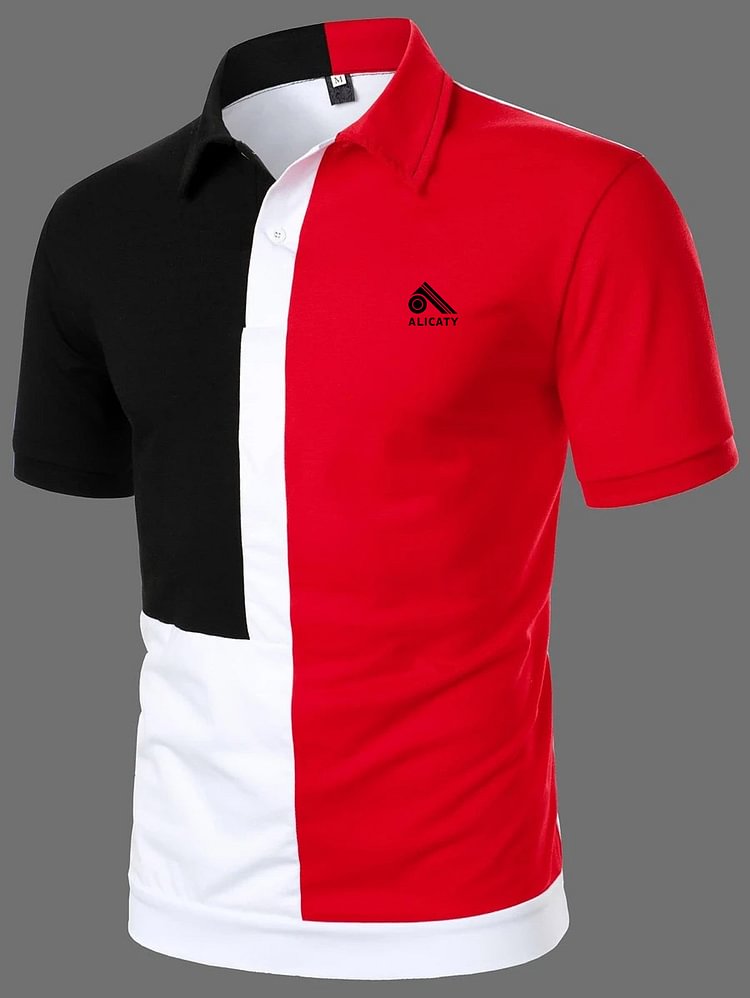 men's color block polo shirt