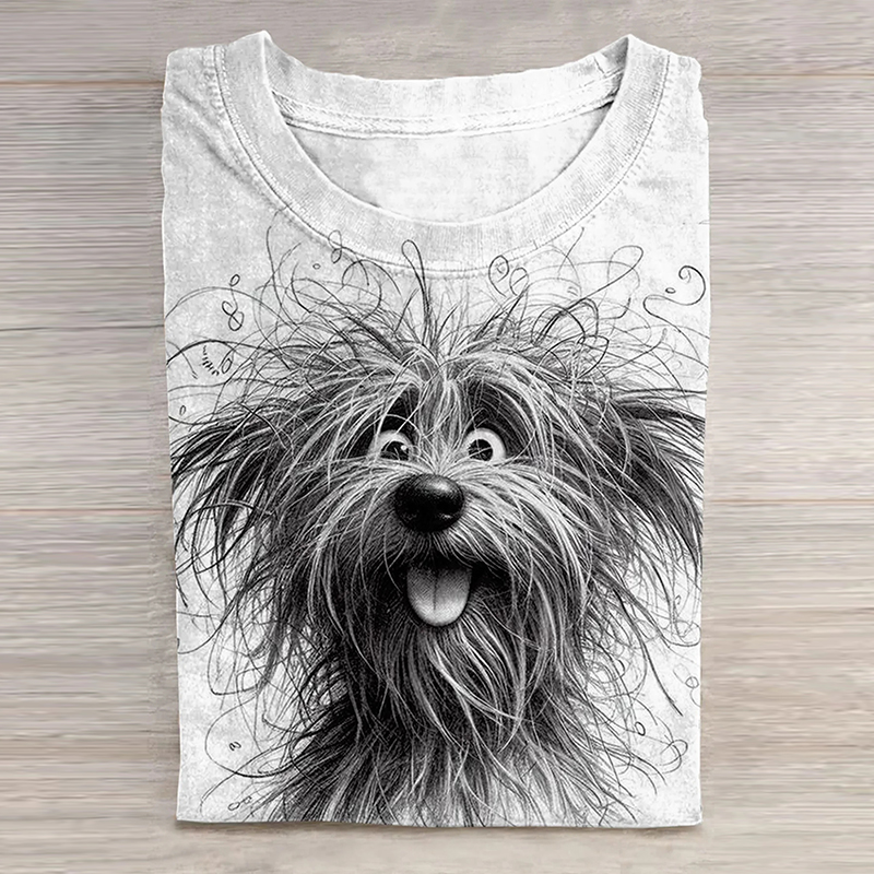 Funny Cute Dog Sketch Art Print Casual T-Shirt wearshes