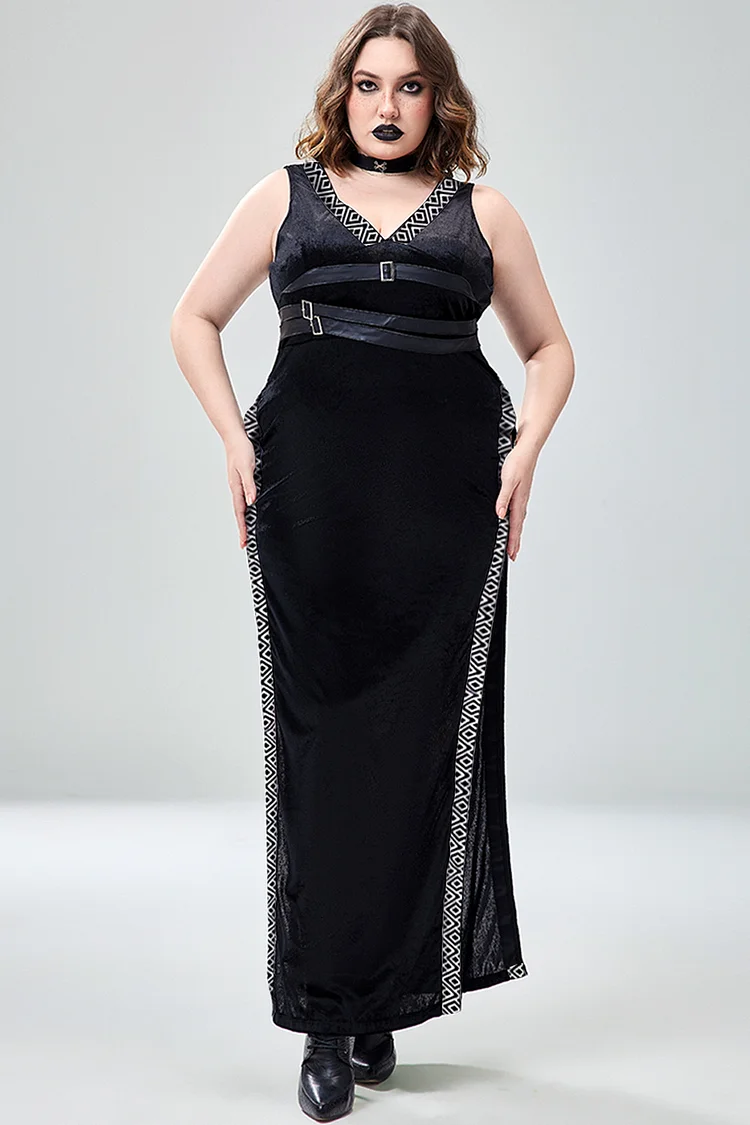 black velvet witch dress Velvet Dress With Cuttings Glam Witch Black