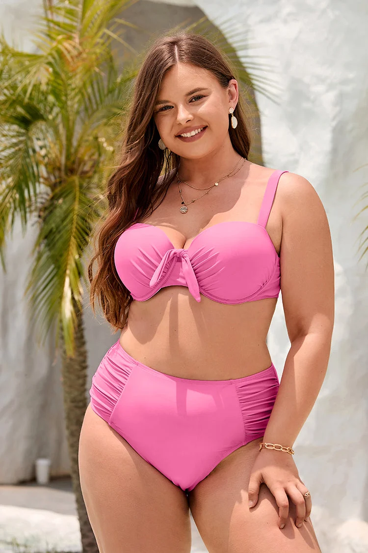 Palm Beach Nights Faux Tie Underwire Top & High Waist Plus Size Bikini Set