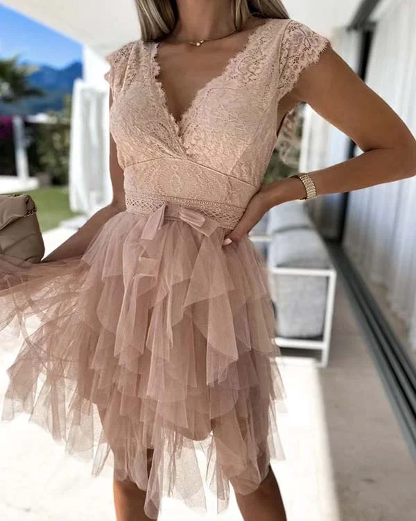Sexy V-neck Lace Panel Dress