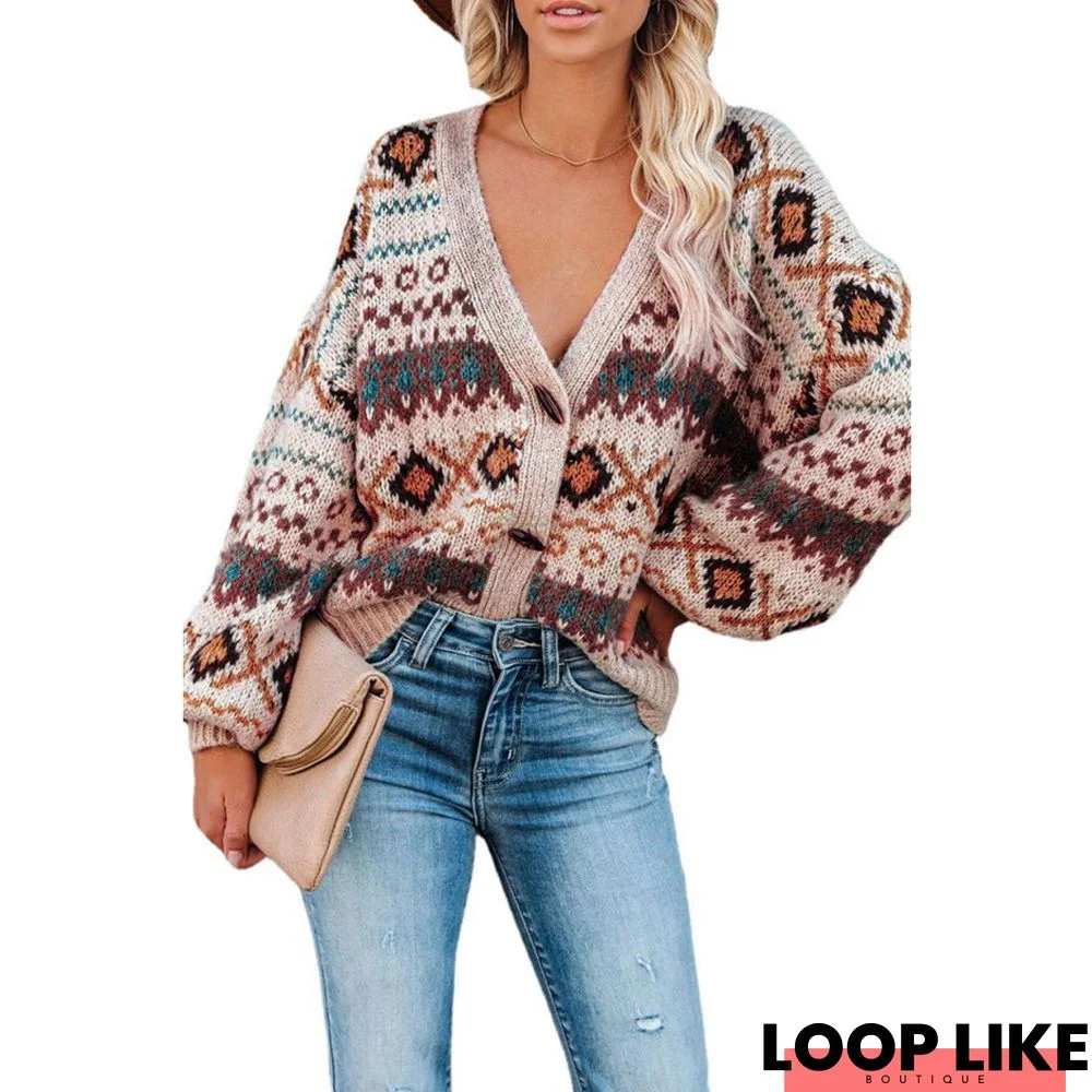 Casual V-Neck Printed Sweaters
