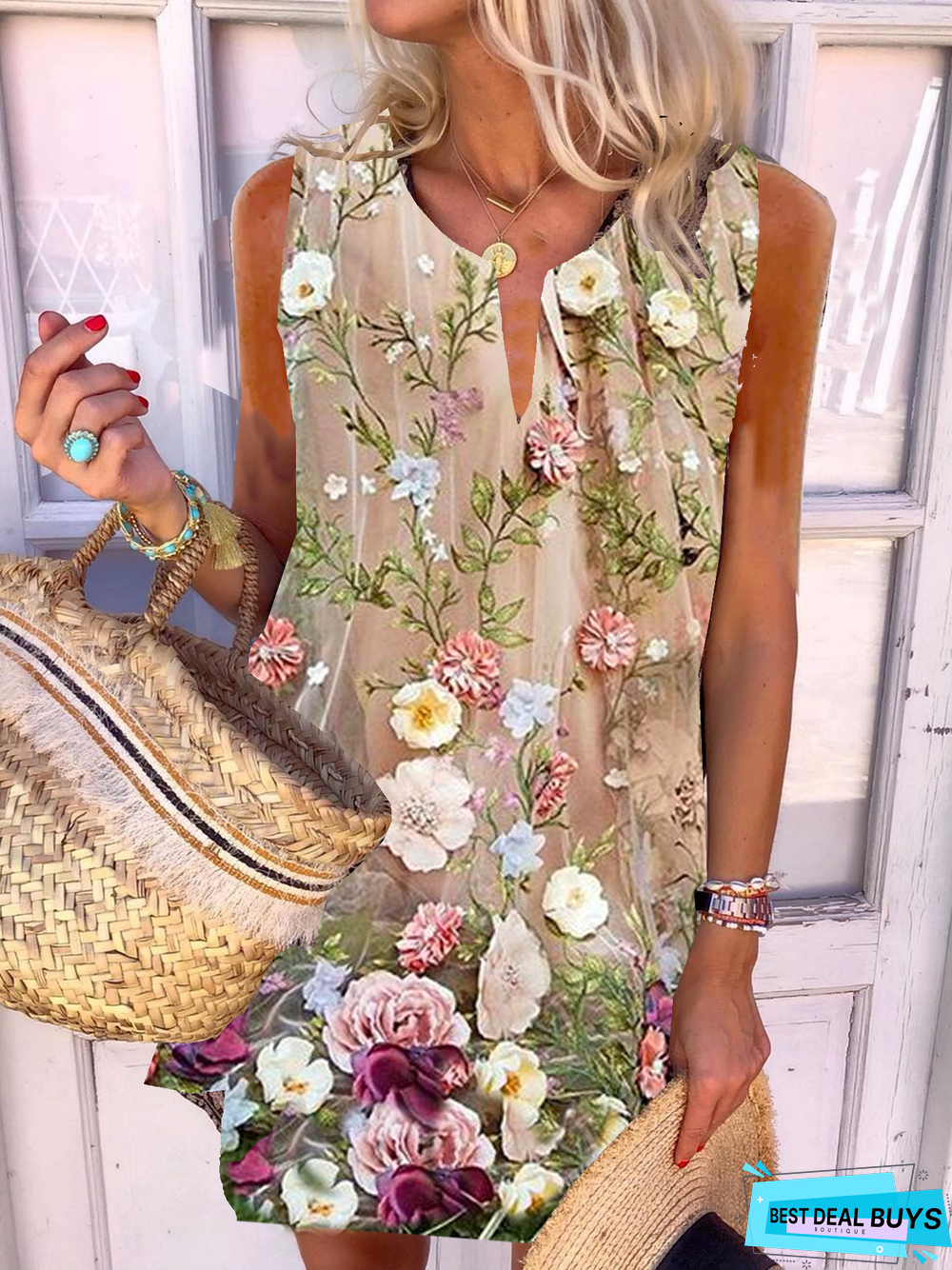 Sleeveless Mesh A-Line Weaving Dress