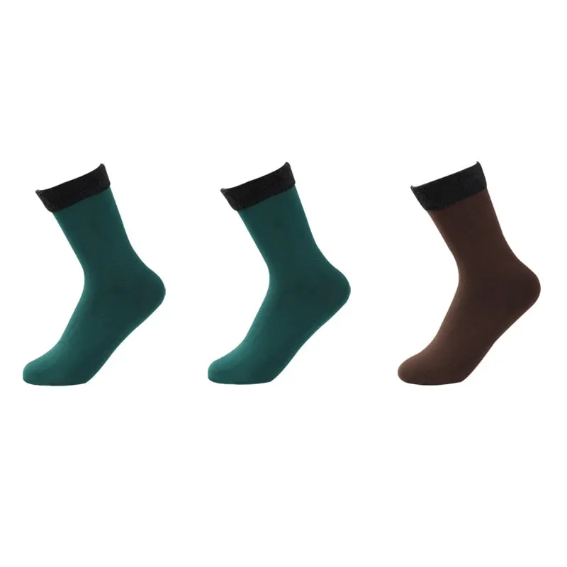 3 Pairs Women Winter Warm Thicken Casual Solid Color Socks Pack Home Snow Boots Velvet Home Floor Sock Set Lots Keep Warm
