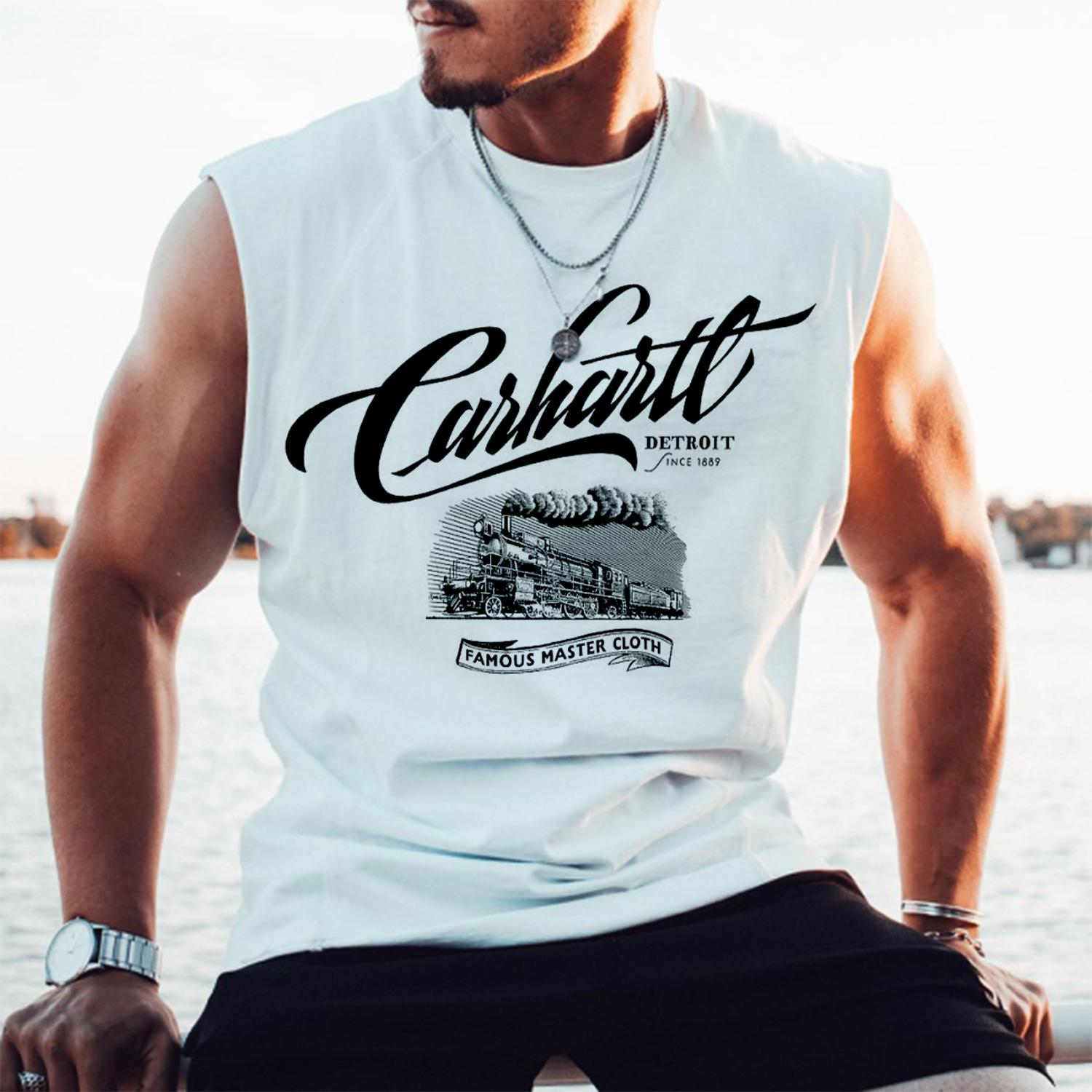 Retro Landscape Lettering Printed Vest / TECHWEAR CLUB / Techwear