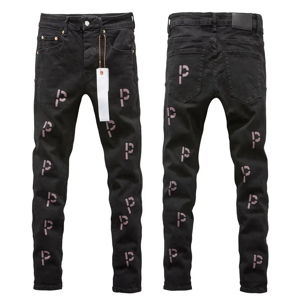Wimaskel New Purples jeans American high street Retro wash hole patch trend straight Stylish low raise Elastic Skinny jeans brand pants