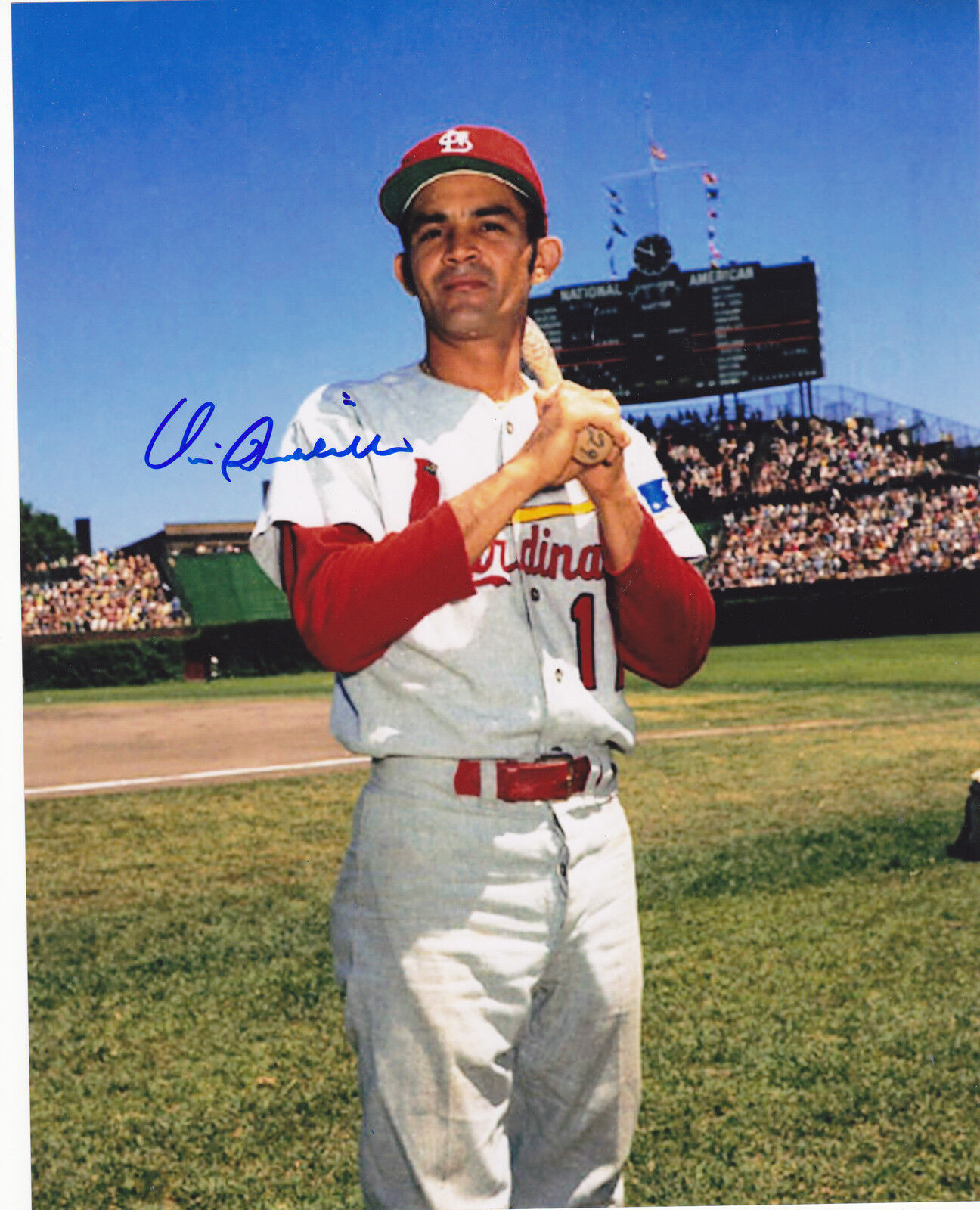 VIC DAVALILLO ST. LOUIS CARDINALS ACTION SIGNED 8x10