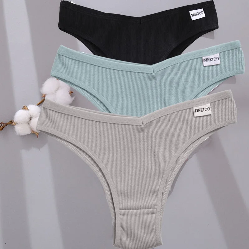 FINETOO 3PCS/Set Women Cotton Lingerie Female Thongs Sexy Underwear For Woman Low-Rise Underpant Women's Panties Bikini Briefs