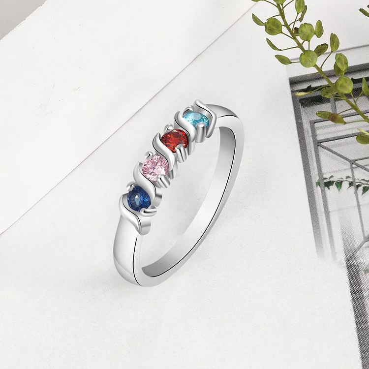 Mother Ring Personalized with 4 Birthstones Band Ring Custom Mother's Day Gift