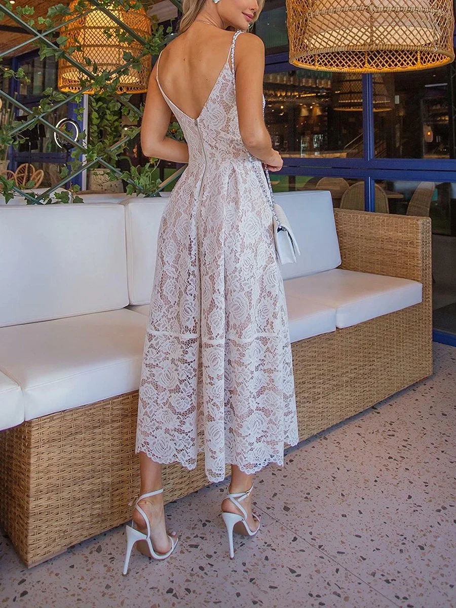 Elegant Lace Sling A-Line Dress