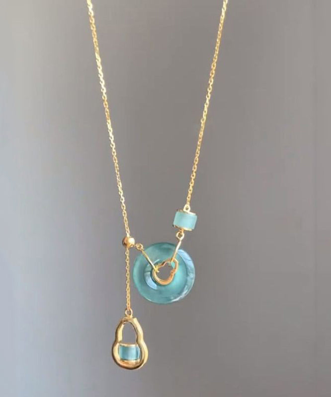 VCSHOES Blue Sterling Silver Overgild Chalcedony Gourd Safety Buckle Pendant Necklace