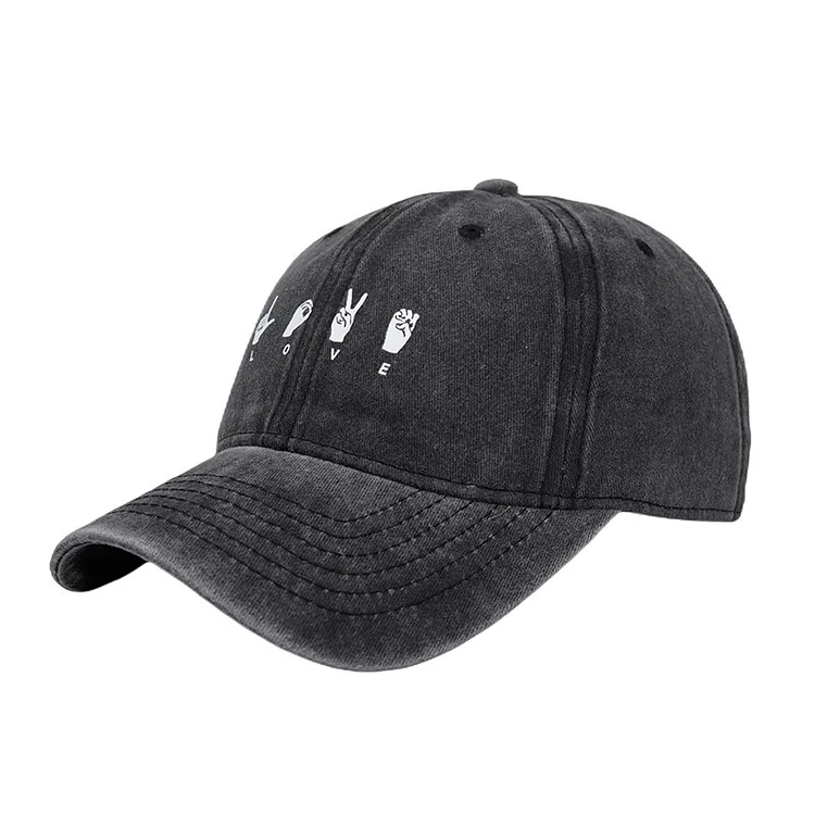 LOVE Gesture Print Washed Cotton Baseball Caps for Men Women Gift Peaked Hats Summer Sunscreen Snapback Trucker Gorras