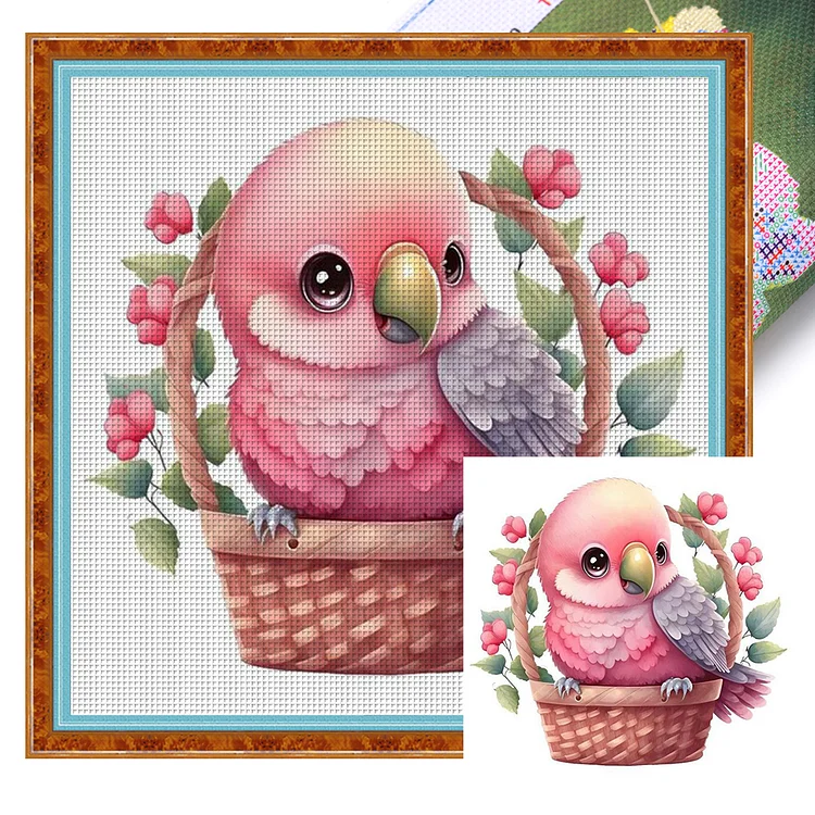【Huacan Brand】Bird In Flower Basket 11CT Stamped Cross Stitch 40*40CM