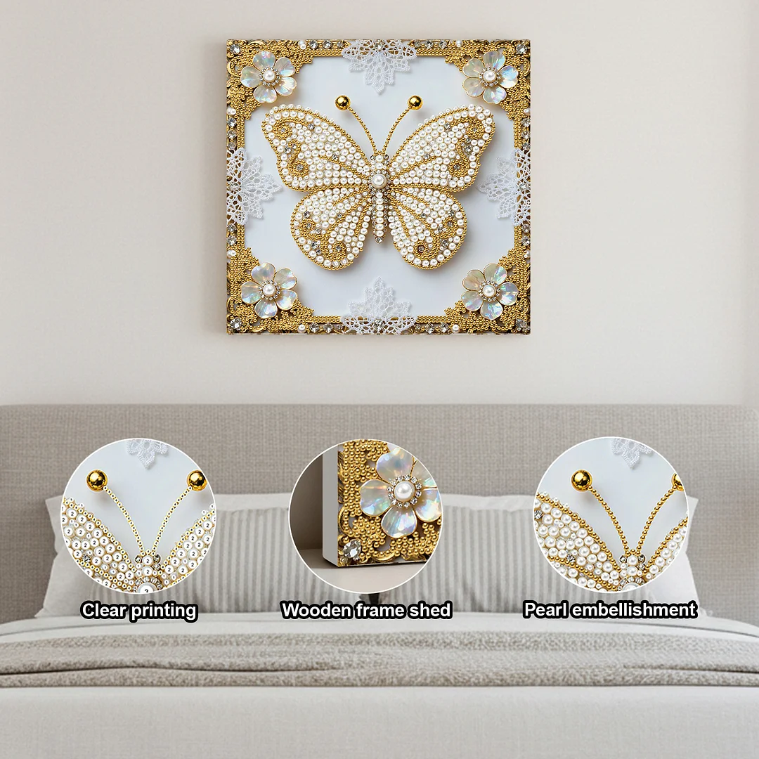 Butterfly DIY Pearl Diamond Art Kit for Adults Home Decor 25x25cm With Frame