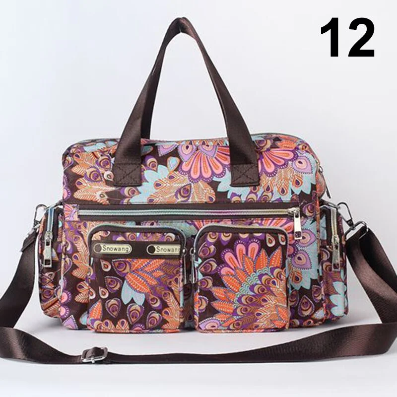 Women Handbag Vintage Flower Printed Waterproof Nylon Shoulder Messenger Bag Large Capacity Tote Bag Casual Picnic Travel Bags