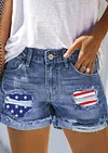 American Flag Star Striped Ripped Hole Denim Shorts