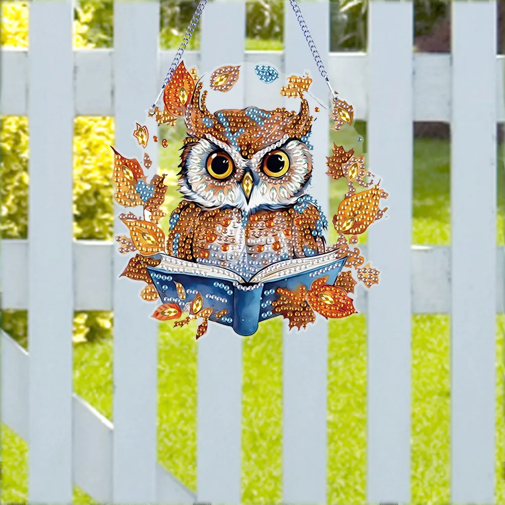 DIY Autumn Owl Special Shape Diamond Painting Hanging Pendant