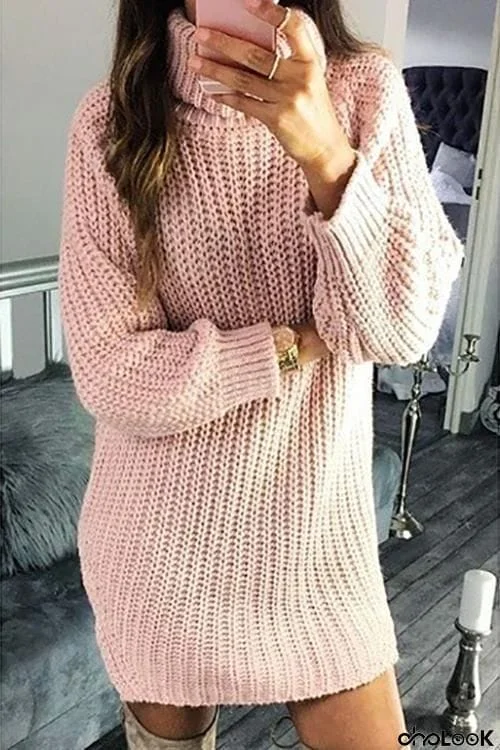 Cowl Neck Slim Sweater Dress