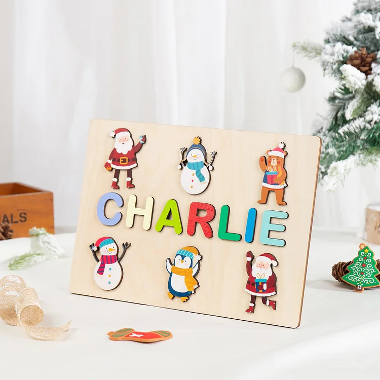Kettenmachen Weihnachtsthema Holz Puzzle-Personalisiertes 1 Name Weihnachten Schneemann & Pinguin Puzzle Geschenk für Vorschulkinder
