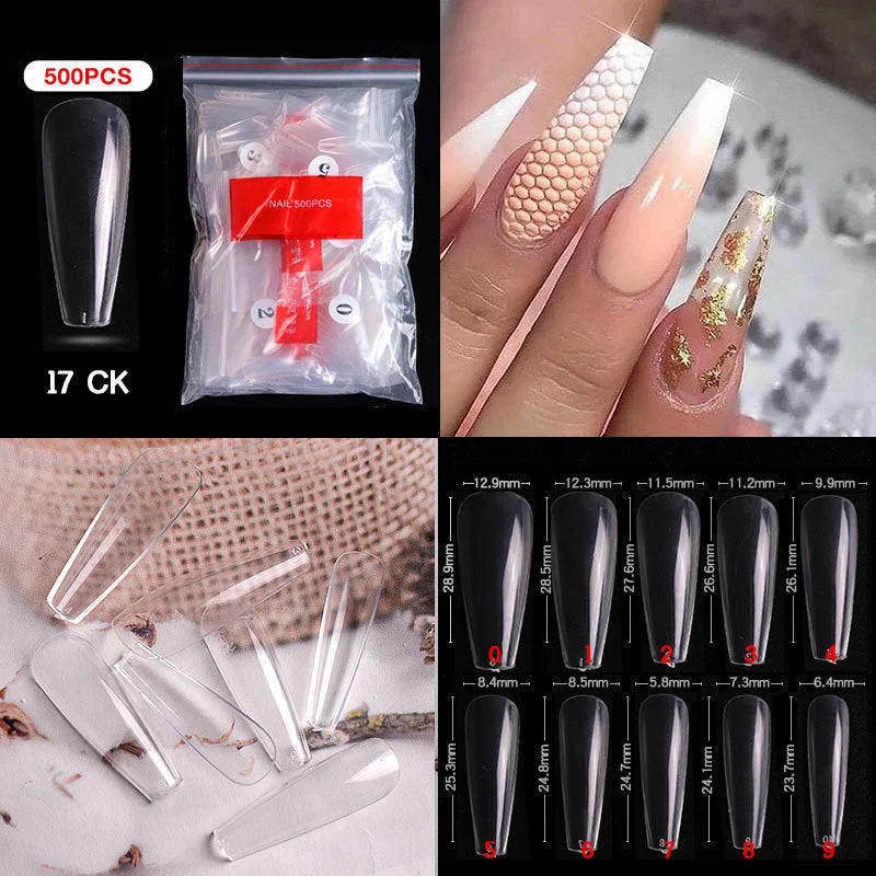 500Pcs False Nail Extension French Natural Transparent Stiletto Coffin False Nails Tips Long Acrylic UV Gel Nail Polish Manicure-Nail Inspo