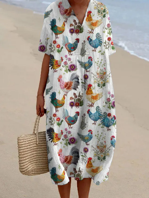 Women's Chicken Print Flowy Dress