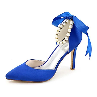 Blue Stiletto Heel Bridesmaid Shoes with Bow Vdcoo