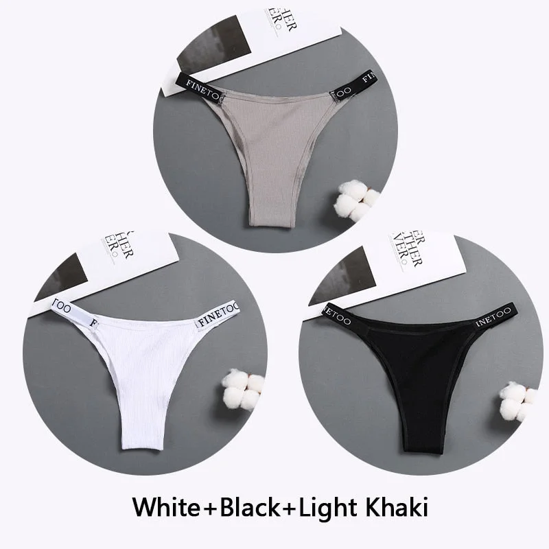 FINETOO 3Pcs/set Women Thongs Fashion Letter Cotton Panties M-XL Female Underpants Ladies Sexy Underwear Women Bikini Panty New