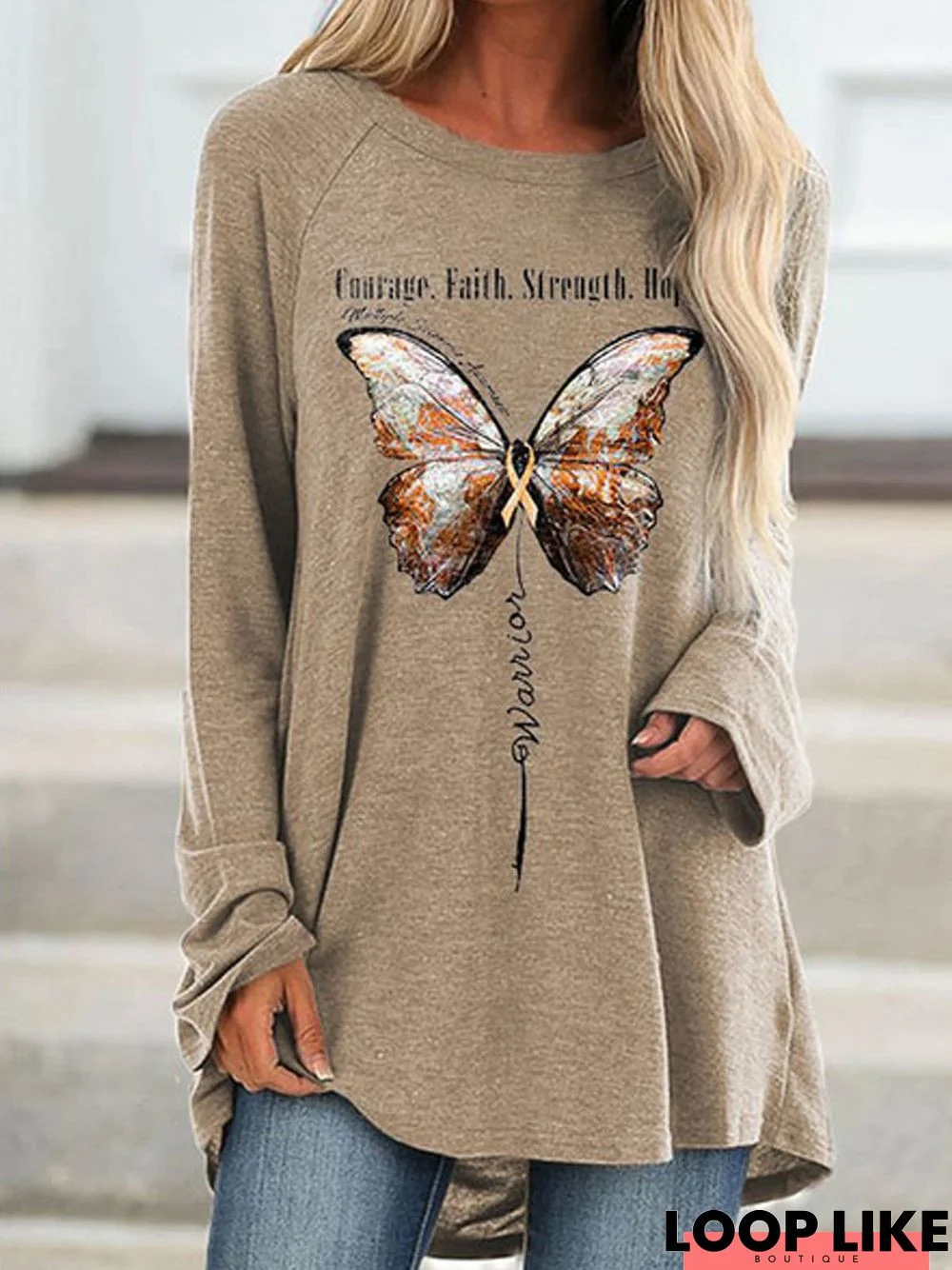 Crew Neck Casual Loose Butterfly Top