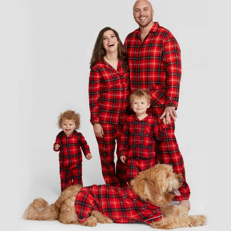 Christmas Red Checked Printed Shirt Parent-child Suit (with Pet Dog Clothes)