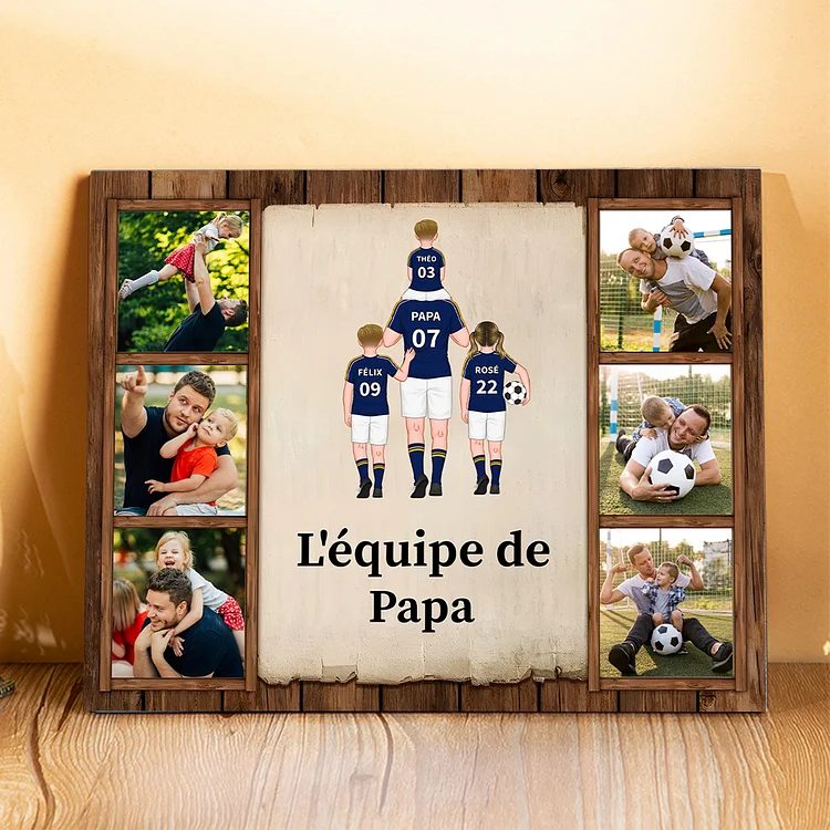 À Mon Papa-Cadre en Bois l'équipe de Football de Papa 2-9 Prénoms Personnalisés avec Texte et 6 Photos Jessemade FR